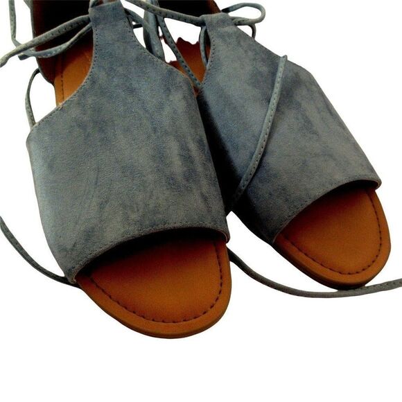 Universal Thread Faux Suede Blue AILEEN Lace Up Sandals 8.5M Open Toe Ankle Tie - Picture 2 of 9